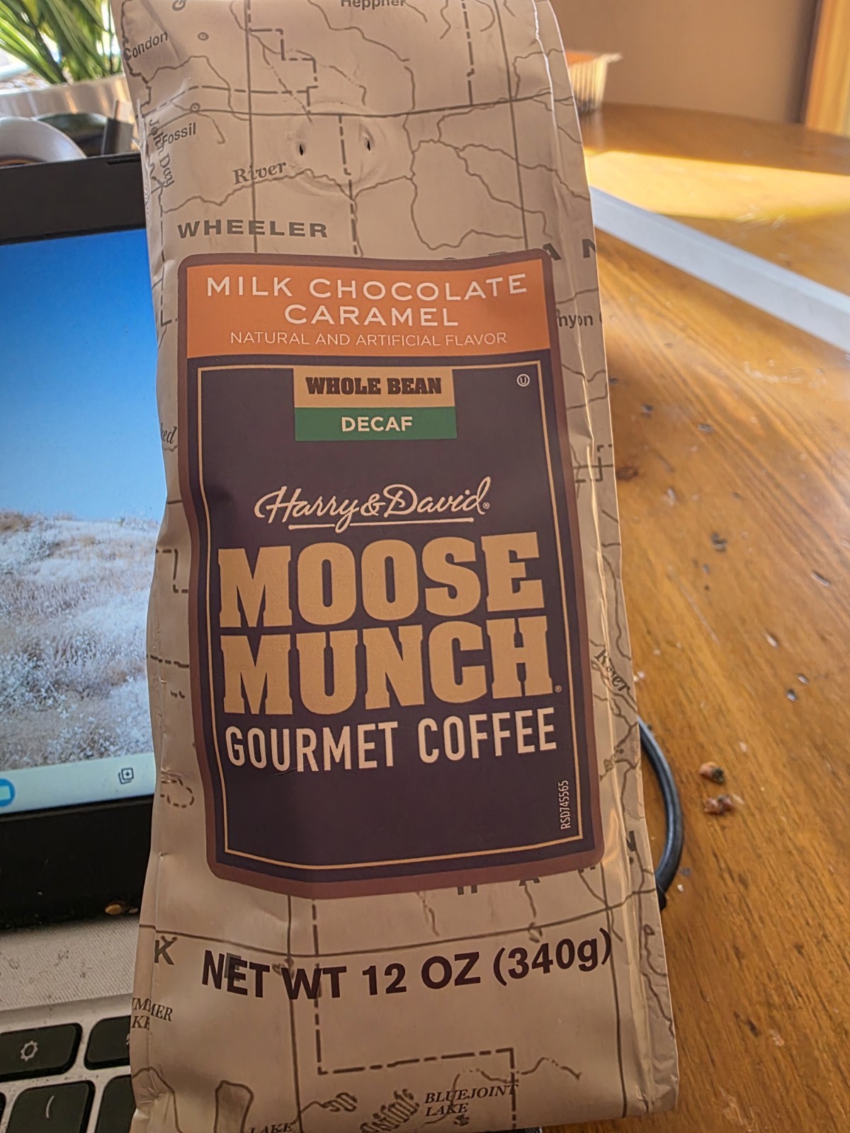 Harry & David Moose Munch Milk Chocolate Caramel DECAF WHOLE BEAN Gourmet Coffee