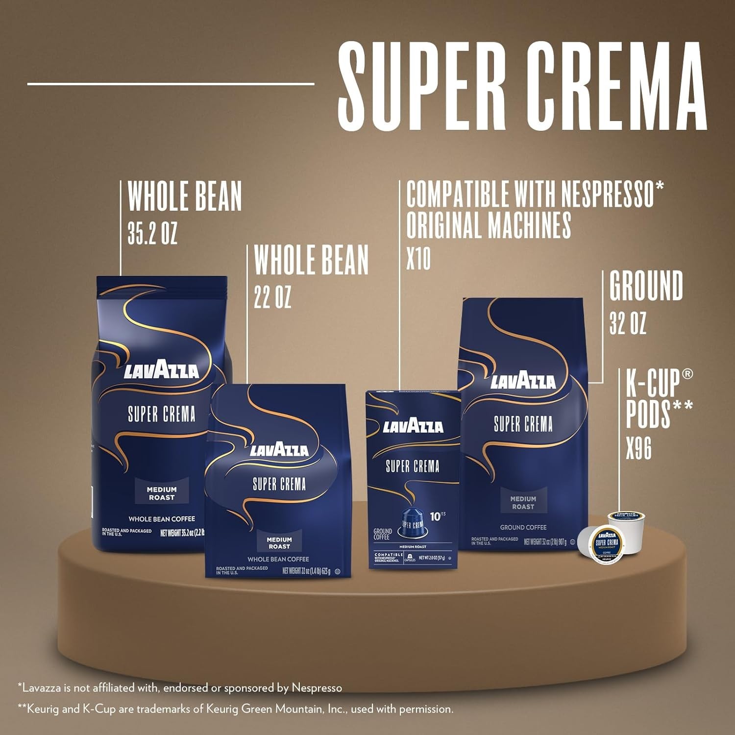 Super Crema Whole Bean Coffee, 22 oz – Smooth Hazelnut and Brown Sugar Flavor