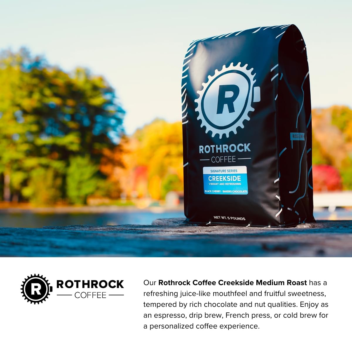 Rothrock Coffee Creekside Blend Medium Roast Specialty Whole Bean 340g Bag Unit