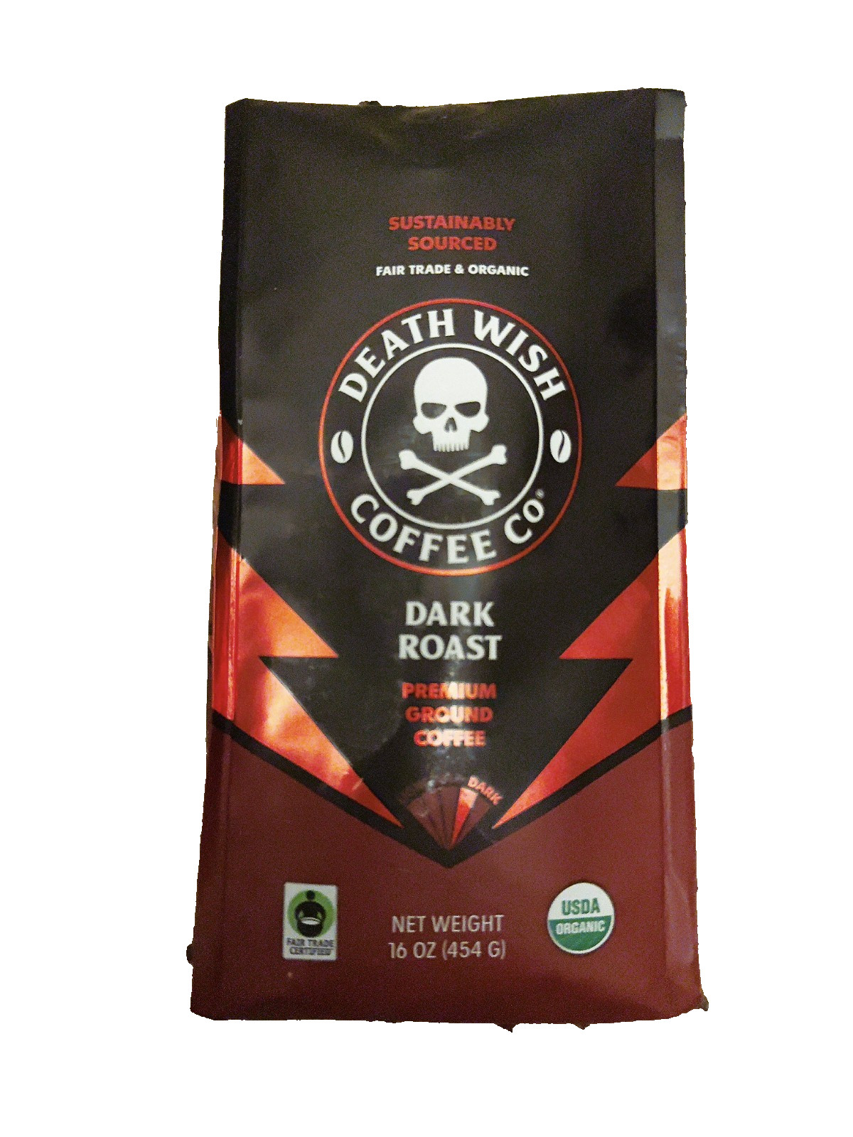 Death Wish Coffee, Organic and Fair Trade Dark Roast Ground Coffee, 16 oz