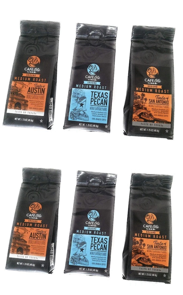 Cafe Ole’ Gourmet Coffee Sampler Texas Pecan San Antonio & Austin 6 Pack 1.75oz