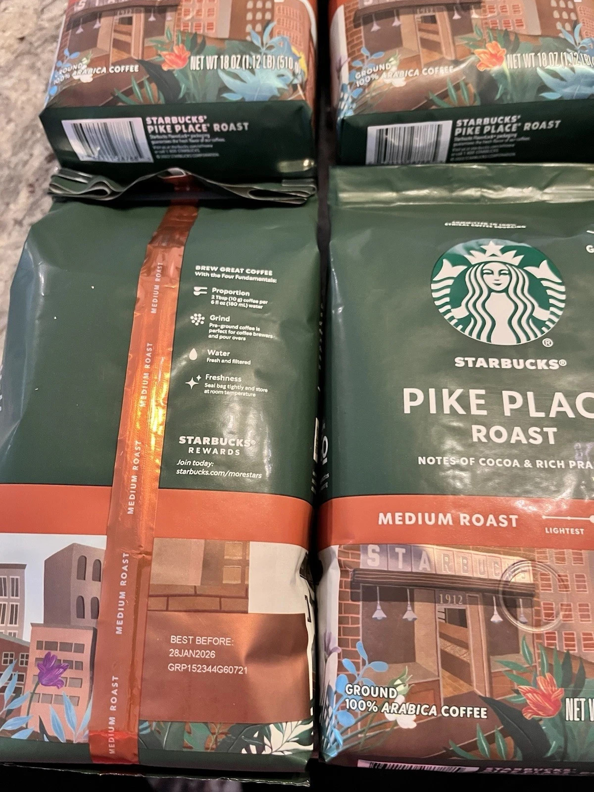 6 Bag PIKE place Starbucks Ground 18oz Bags Coffee Medium Roast Lot 6.72 pounds
