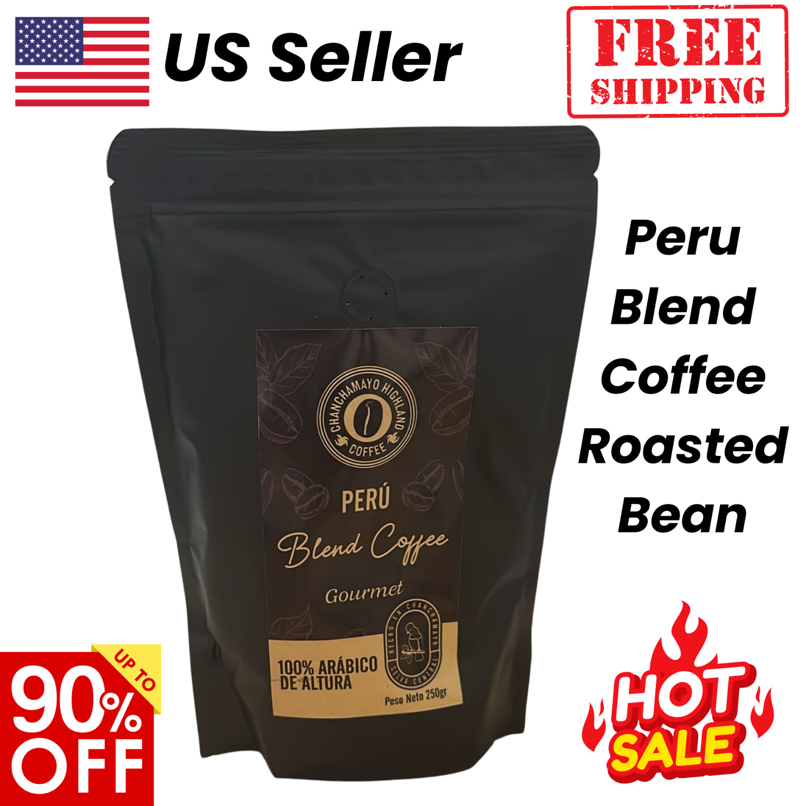 250g Peru Blend Coffee Roasted Bean Arabica Gourmet Blend Home Flavor Fun Gift