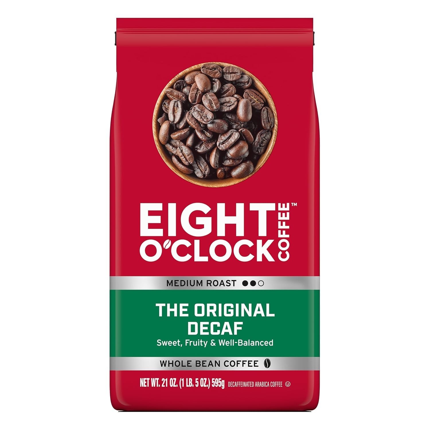 Eight O’Clock Coffee Decaf Medium Roast Whole Beans 21 oz – 6 Pack