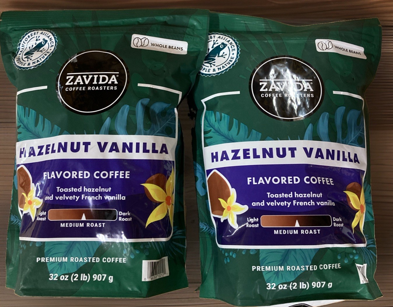2 PACK – Zavida Coffee Whole Bean Coffee Hazelnut Vanilla 64 oz BB 9/19/2026