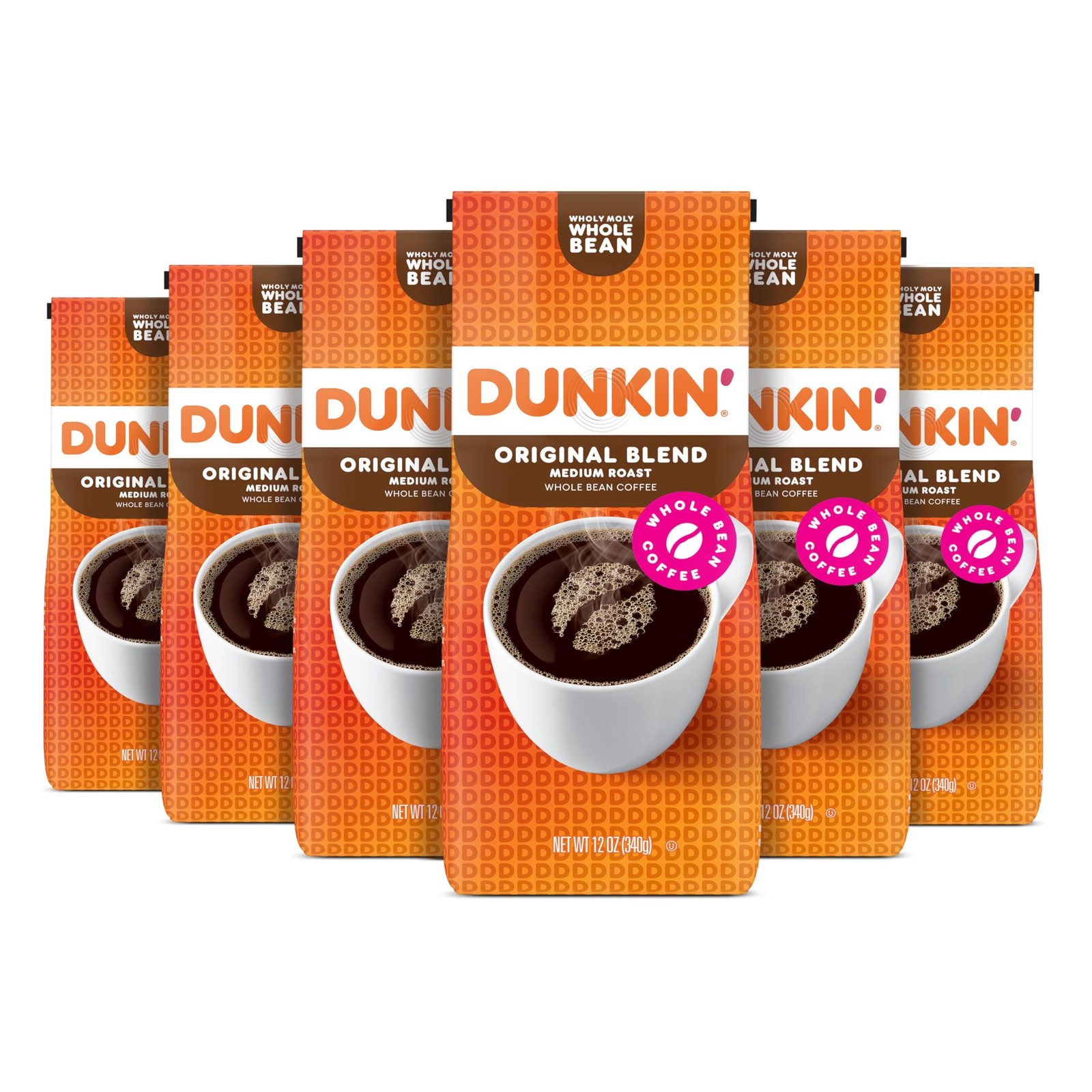 Dunkin’ Original Blend Medium Roast Whole Bean Coffee 12oz Pack of 6