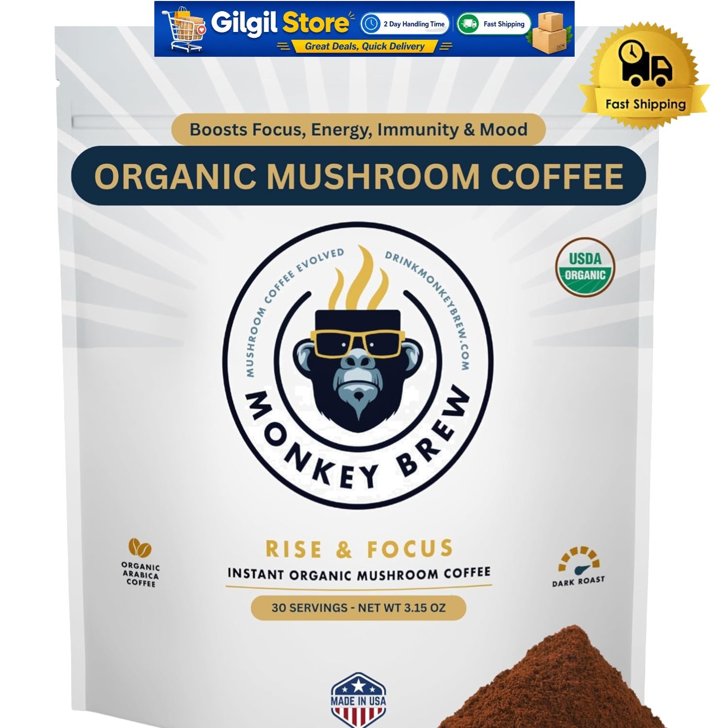 Mushroom Coffee: 30 Servings with Lion’s Mane & Turkey Tail for Immunity