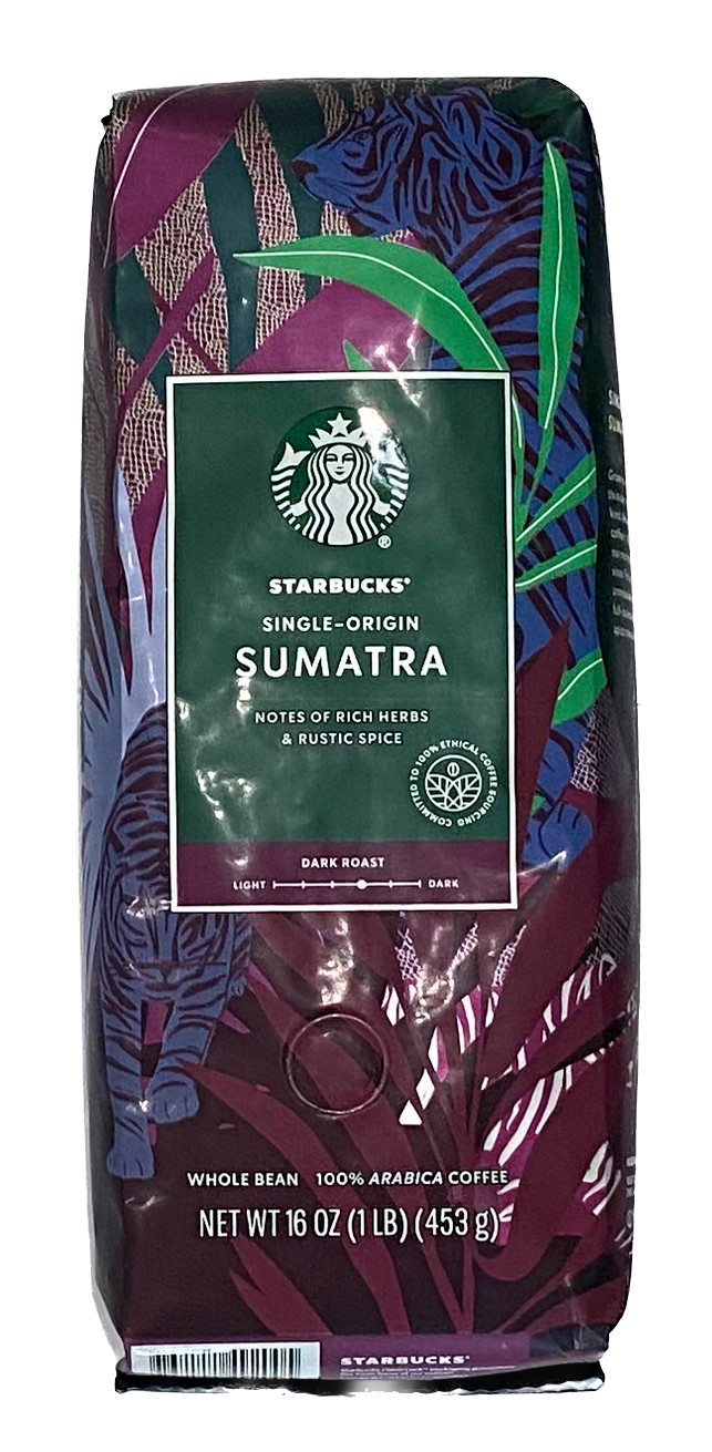 Starbucks Single Origin Sumatra Blend Whole Bean Coffee 1lb / 16oz / 453g Bag