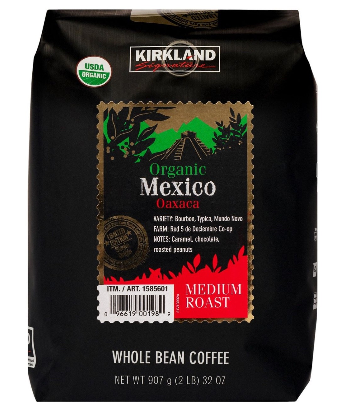 2 X Kirkland Signature Organic Mexico Medium Roast Whole Bean Coffee, 32 Oz-5/27