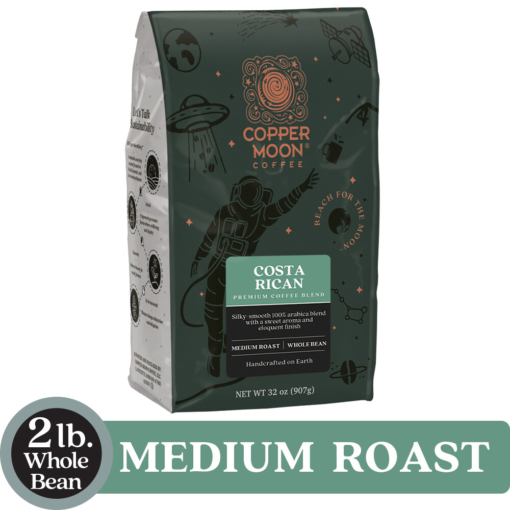 COPPER MOON COFFEE COSTA RICAN BLEND, MEDIUM ROAST, WHOLE BEAN, 2 LB.