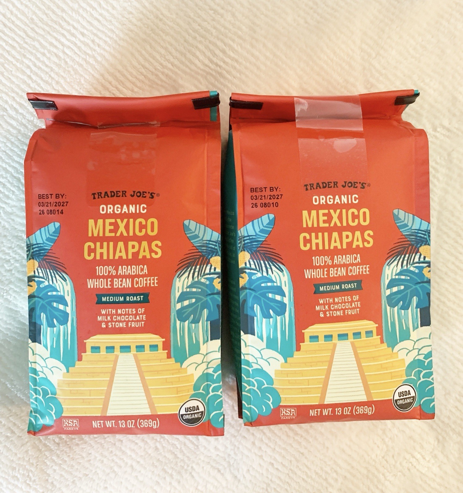 2 X Trader Joe’s Organic Mexico Chiapas Coffee 100% Arabica Whole Bean 13 Oz Ea