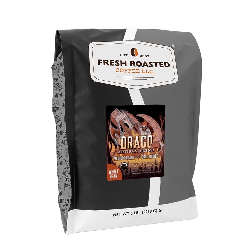 , Organic Drago Café Blend Whole Bean Coffee, Medium Roast, USDA Organic, Kos…