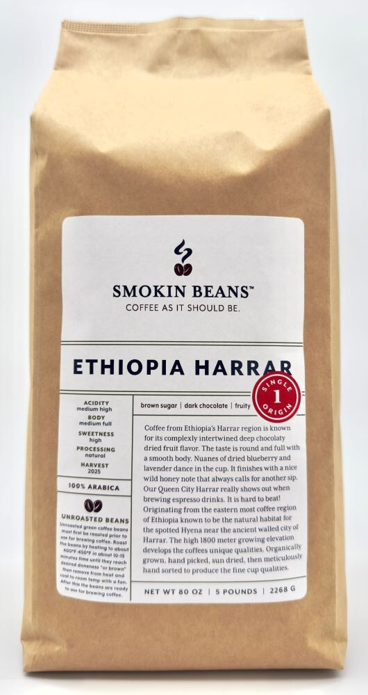 2lb/40lb – Ethiopian Harrar Natural – Premium Unroasted Green Coffee Beans
