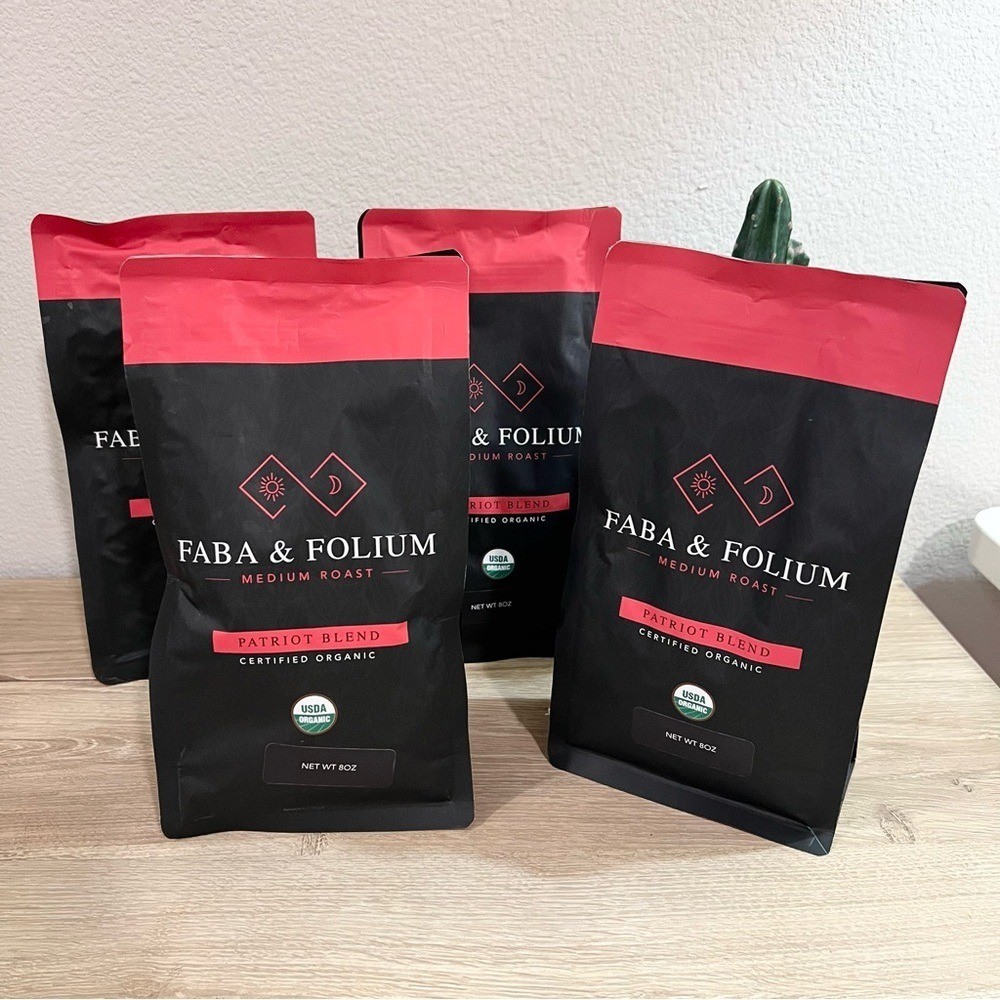 Faba & Folium Patriot Blend Organic Coffee 8oz x4 Bags Sealed EXP 08/2024