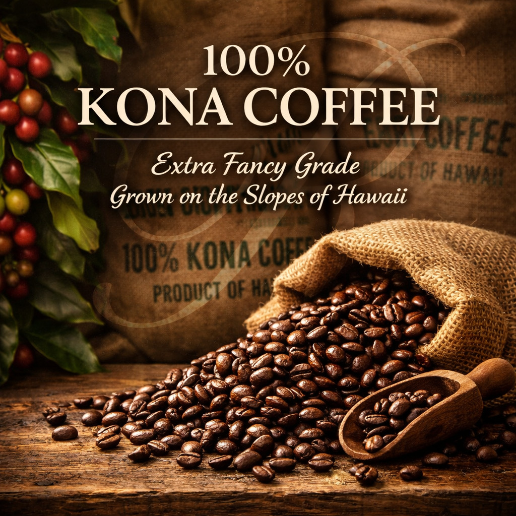 100% Hawaiian Kona Coffee • Extra Fancy • Roasted or Green – 5 lbs in 1 lb Bags