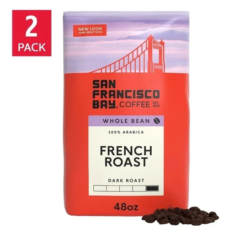 San Francisco Bay Coffee French Roast Whole Bean 3 Lb, 2-Pk Dark Roast