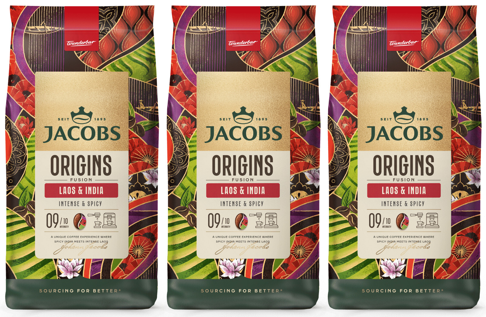 3 JACOBS ORIGINS Laos & India Coffee Beans Intense & Spicy 1 kg 35oz Bags