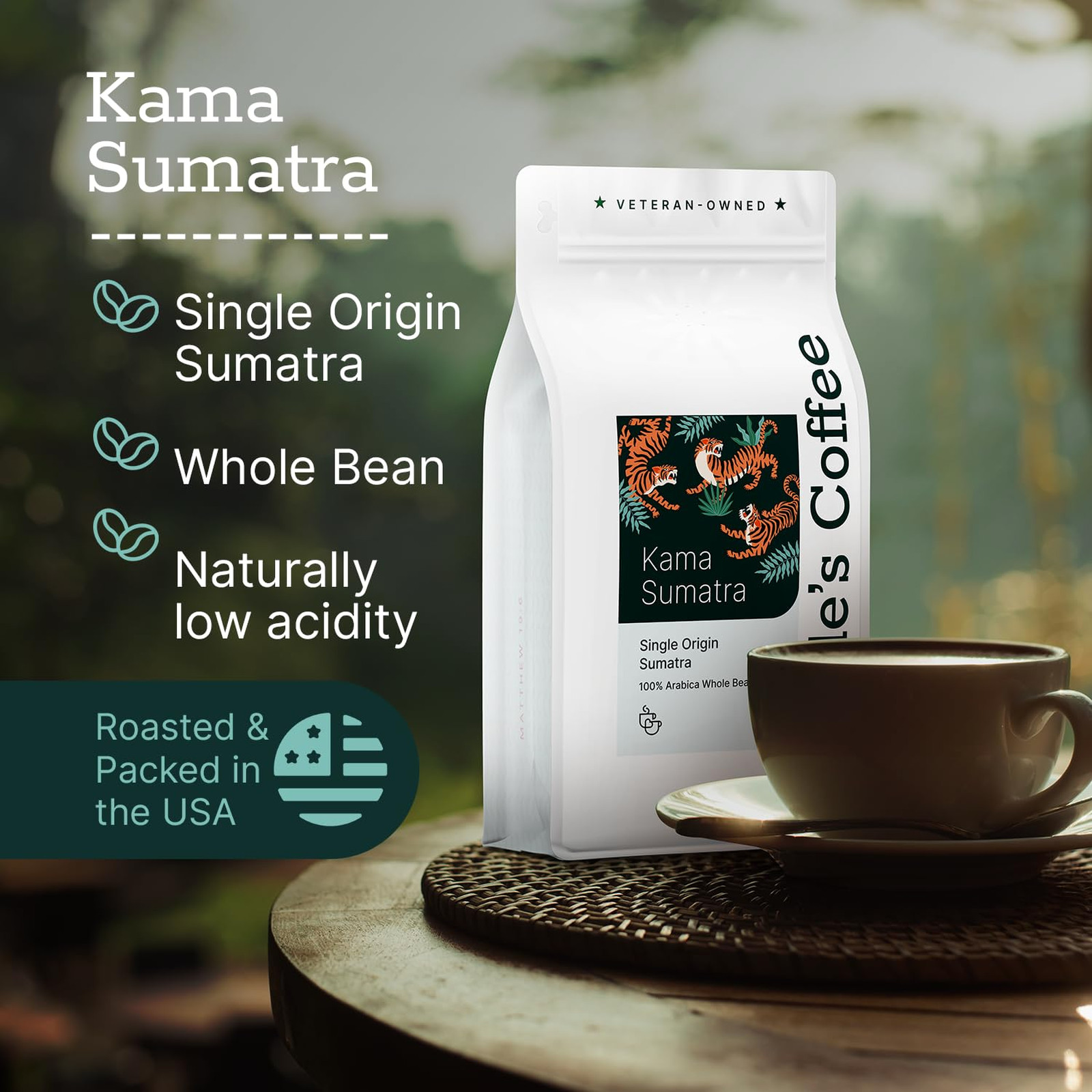 Couples Coffee Sumatra Whole Bean Coffee Dark Roast 12oz Single Origin Arabica