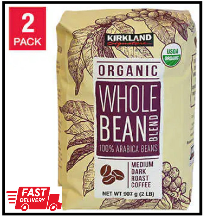 Kirkland Signature USDA Organic Whole Bean Blend 2 lb, 2-pack Medium Dark Roast