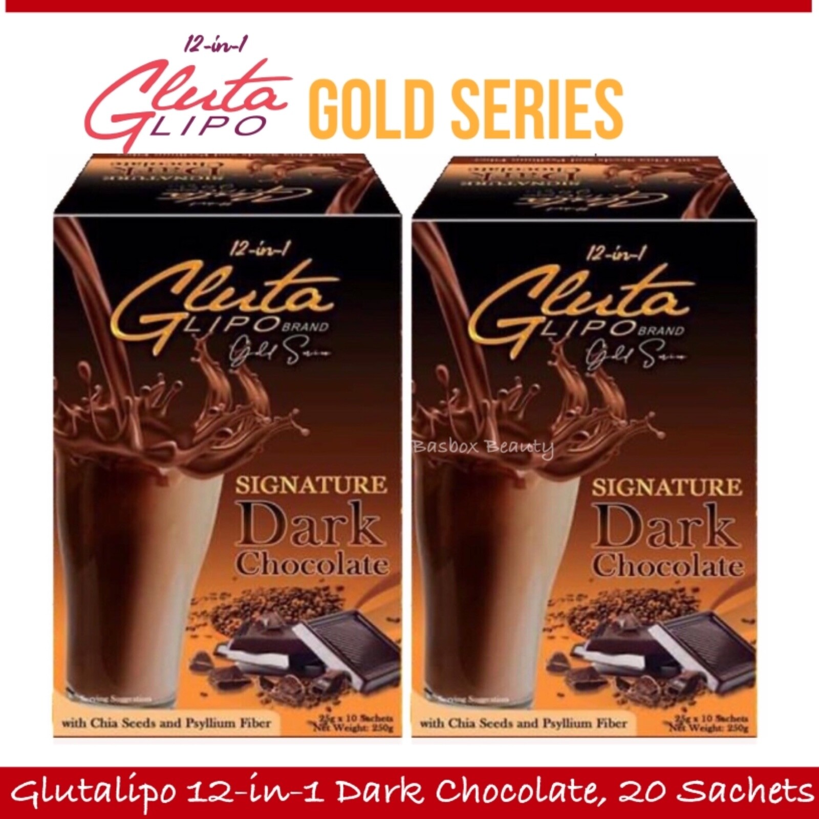 Glutalipo 12-in-1 Gold Series Dark Chocolate, 20 Sachets – Fresh Stock!