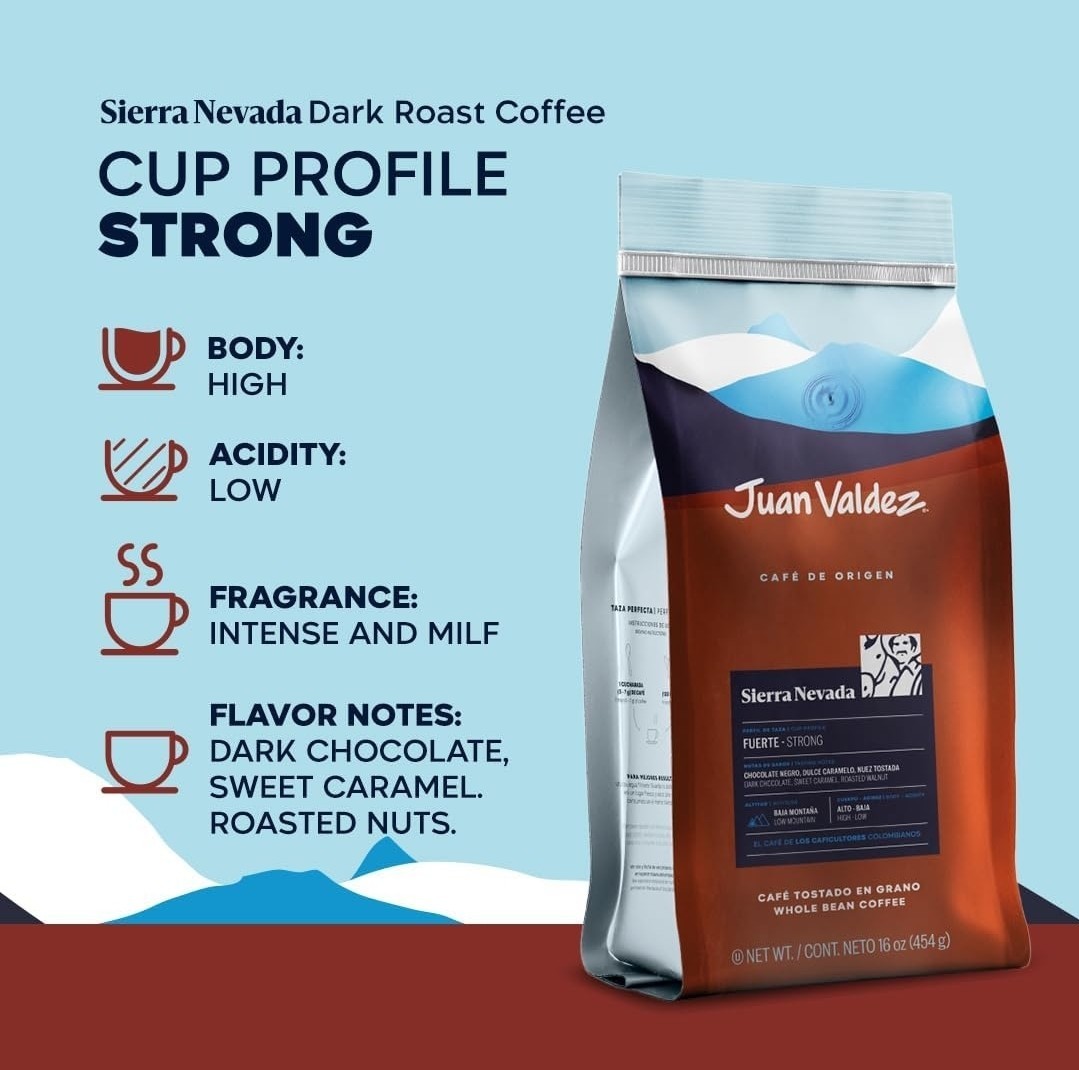 Juan Valdez Sierra Nevada Origin Whole Bean Dark Roast 16 oz Premium Coffe