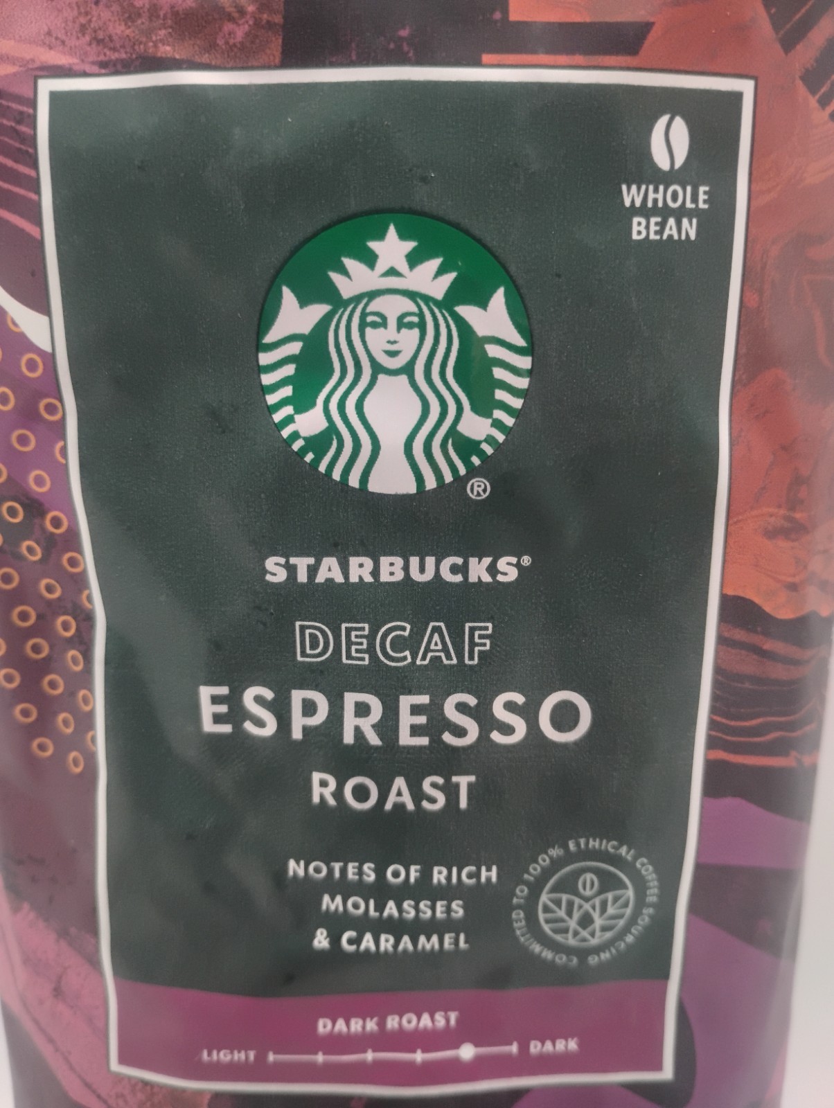 Starbucks Decaf Espresso Dark Roast Whole Bean Coffee 2-1lb / 16oz Bags