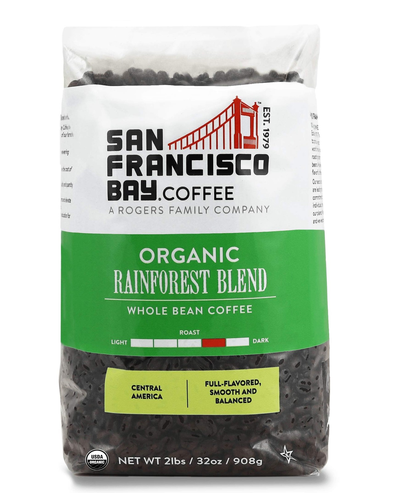 San Francisco Bay Whole Bean Coffee – Organic Rainforest Blend (2lb Bag), Med…