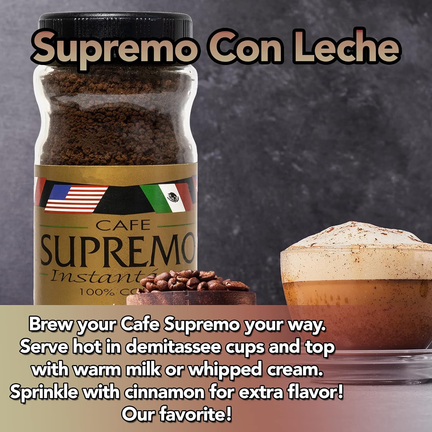 Cafe Supremo 100% Espresso Instant Ground Dark Roast Coffee Jar – 4 Ounce