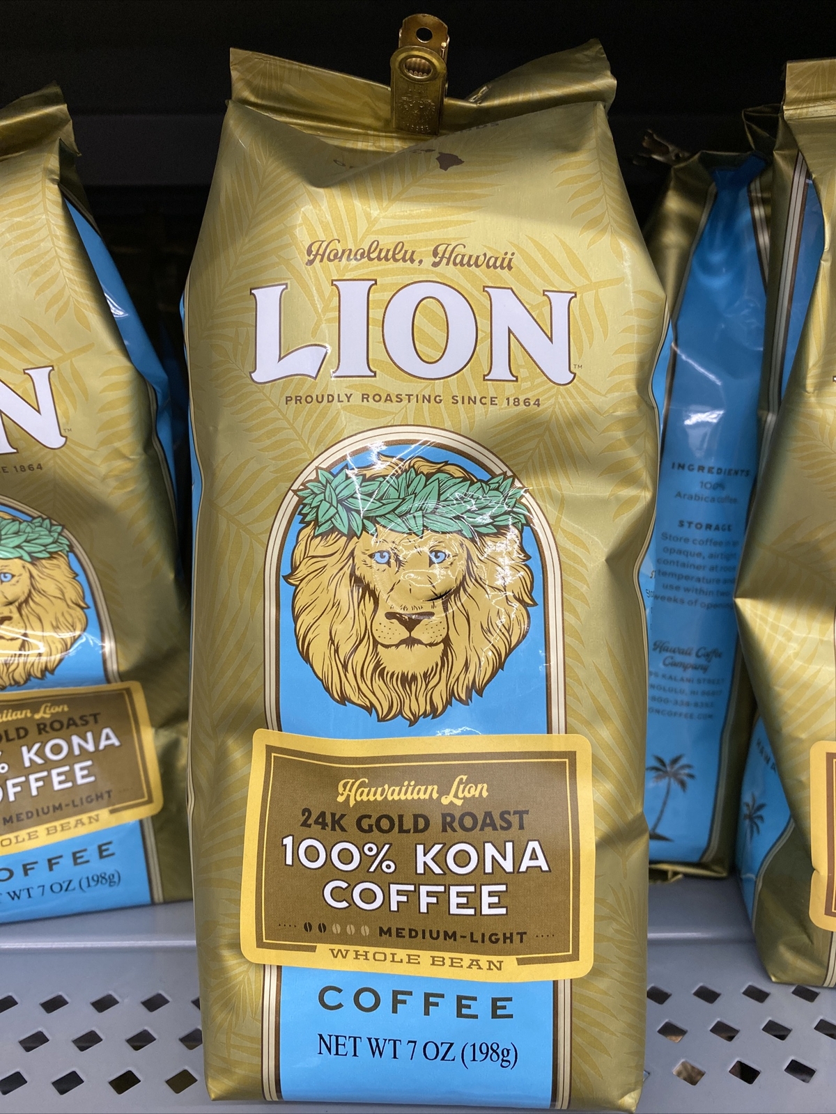 Hawaii LION 100% KONA Coffee WHOLE BEAN Medium/Light Roast 7oz