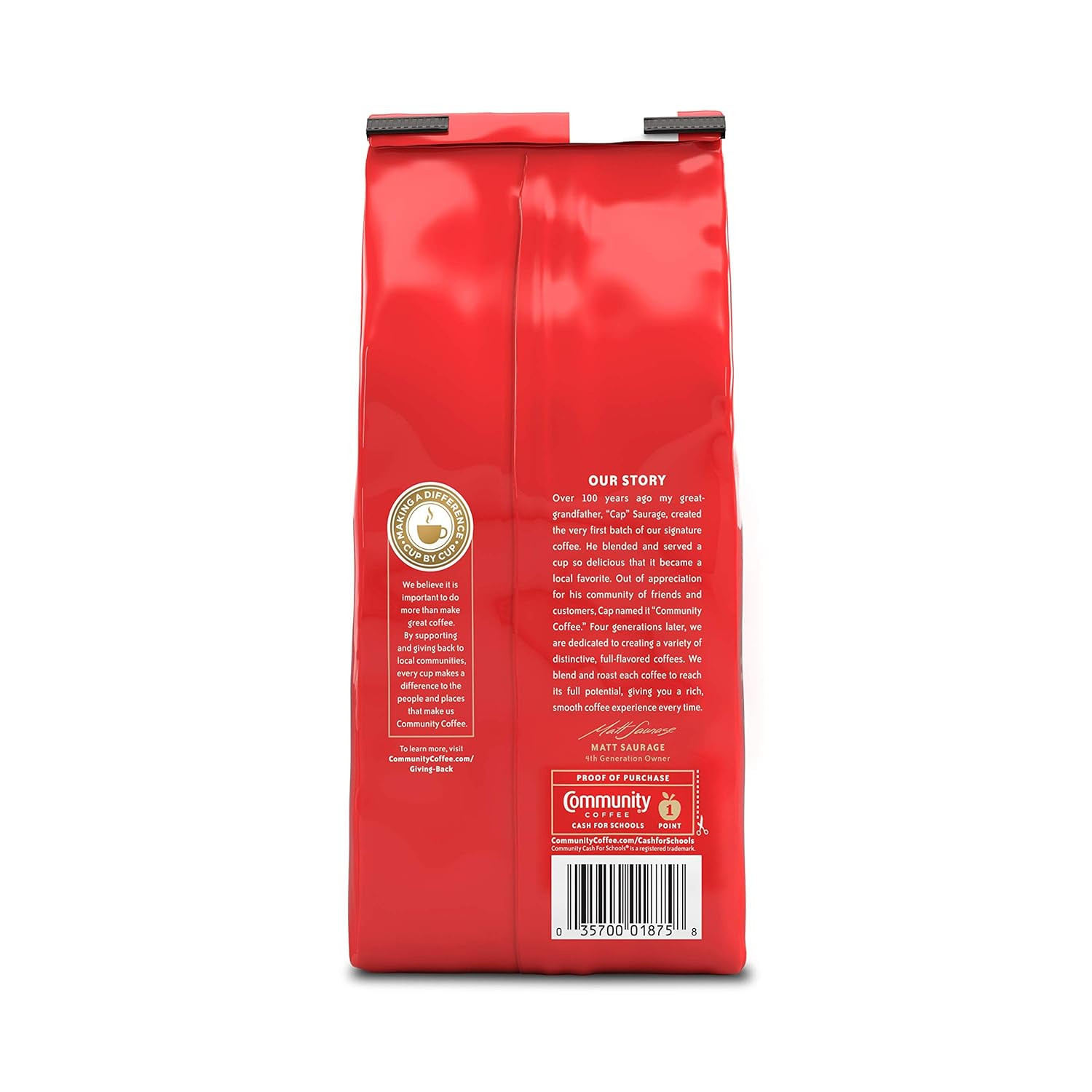 Community Coffee Signature Blend Whole Bean Coffee, Dark Roast, 12 Oz Bag (Pack