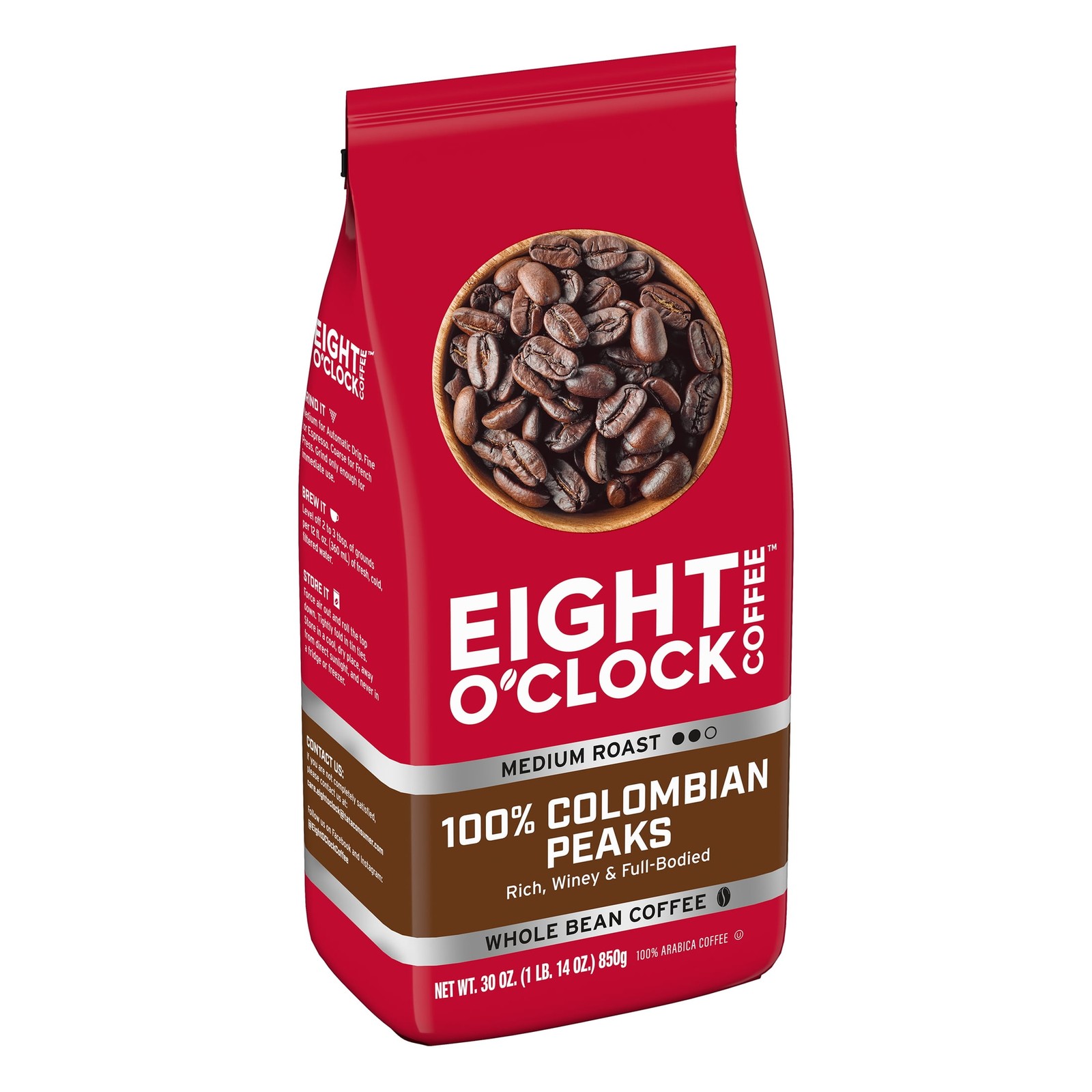 Coffee Medium Roast Whole Bean 100% Colombian Peaks Coffee 30 oz