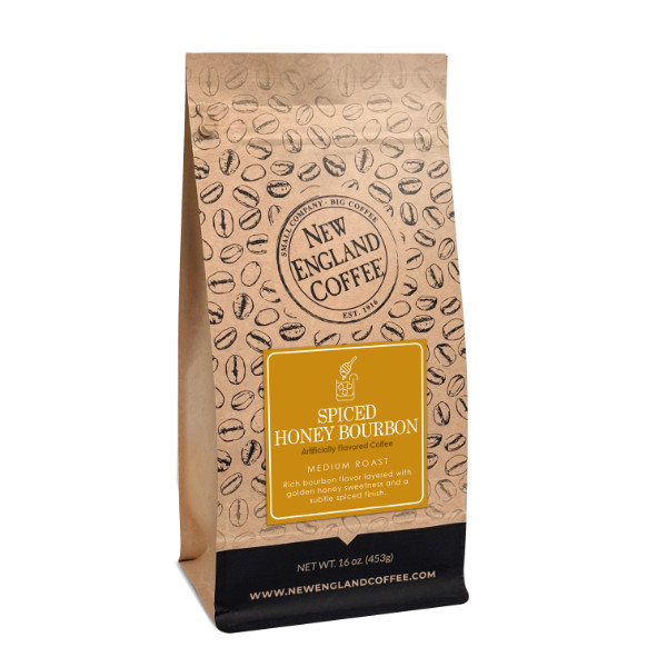 NEW ENGLAND COFFEE SPICED HONEY BOURBON FLAVORED WHOLE BEAN COFFEE 16OZ