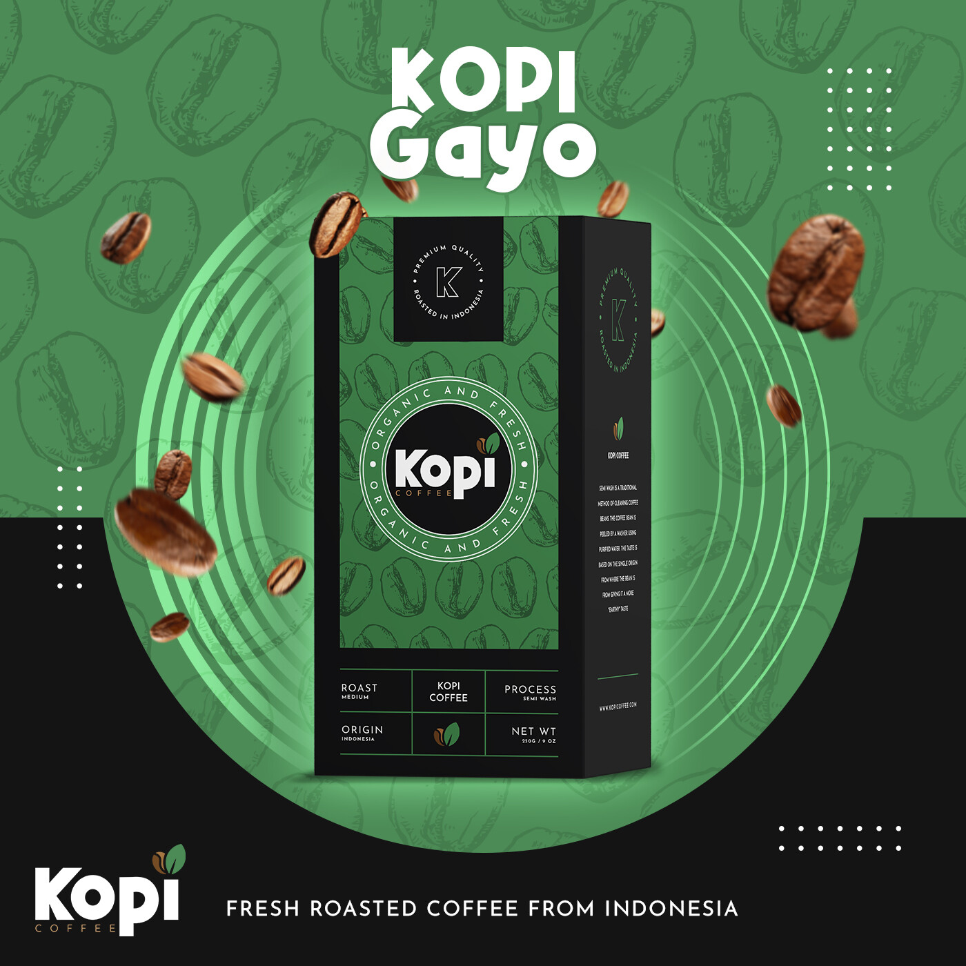 NEW Fresh Indonesian Gayo Arabica Coffee Beans Medium Roasted