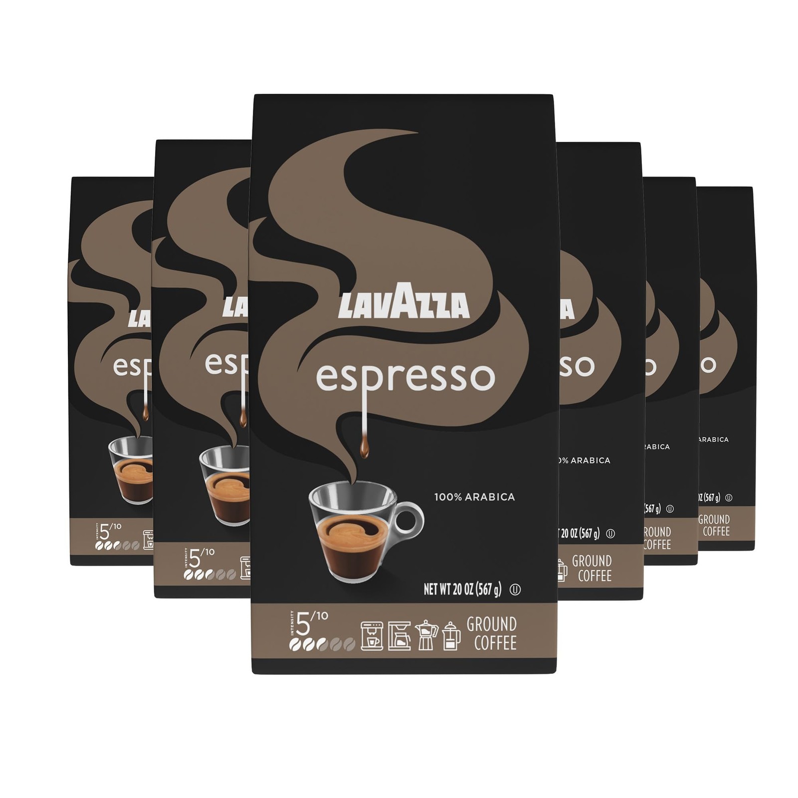 Lavazza Espresso Ground Coffee, Medium Roast, 20 Ounce (Pack of 6), Brown