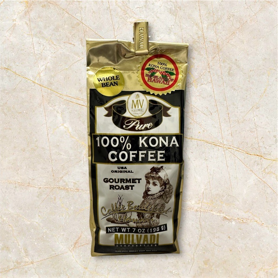 Hawaii MULVADI 100% KONA Coffee WHOLE BEAN Gourmet Roast 7oz