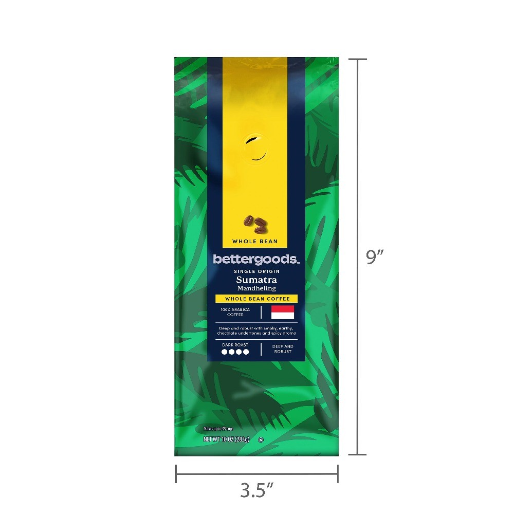 bettergoods Single Origin Sumatra Mandheling Whole Bean Coffee, Dark Roast,10 oz