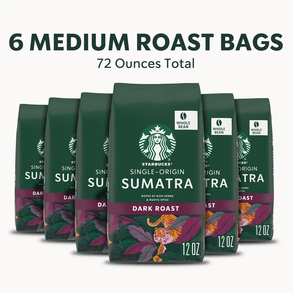 Starbucks Whole Bean Coffee Dark Roast Coffee Sumatra 100% Arabica 6 bags 12 …