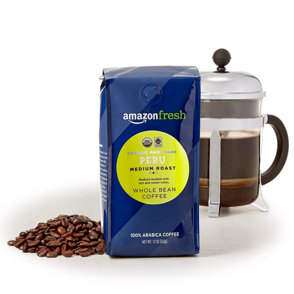 , Organic Fair Trade Peru Whole Bean Coffee, Medium Roast, 12 Oz