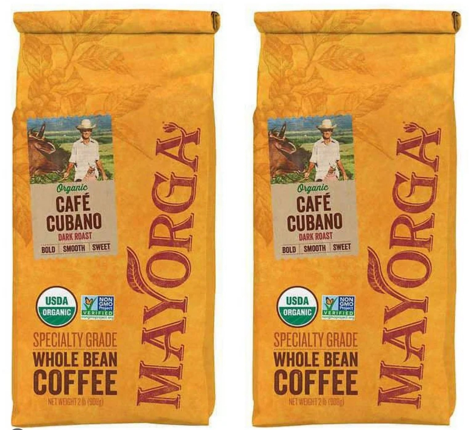 2 X Mayorga Café, USDA Organic, Dark Roast Whole Bean Coffee, 2lb Each, EXP 5/27