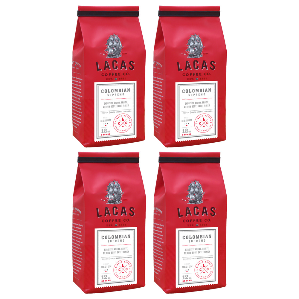 Lacas Coffee Company 4 count Colombian Supremo Medium Fine 12 oz.