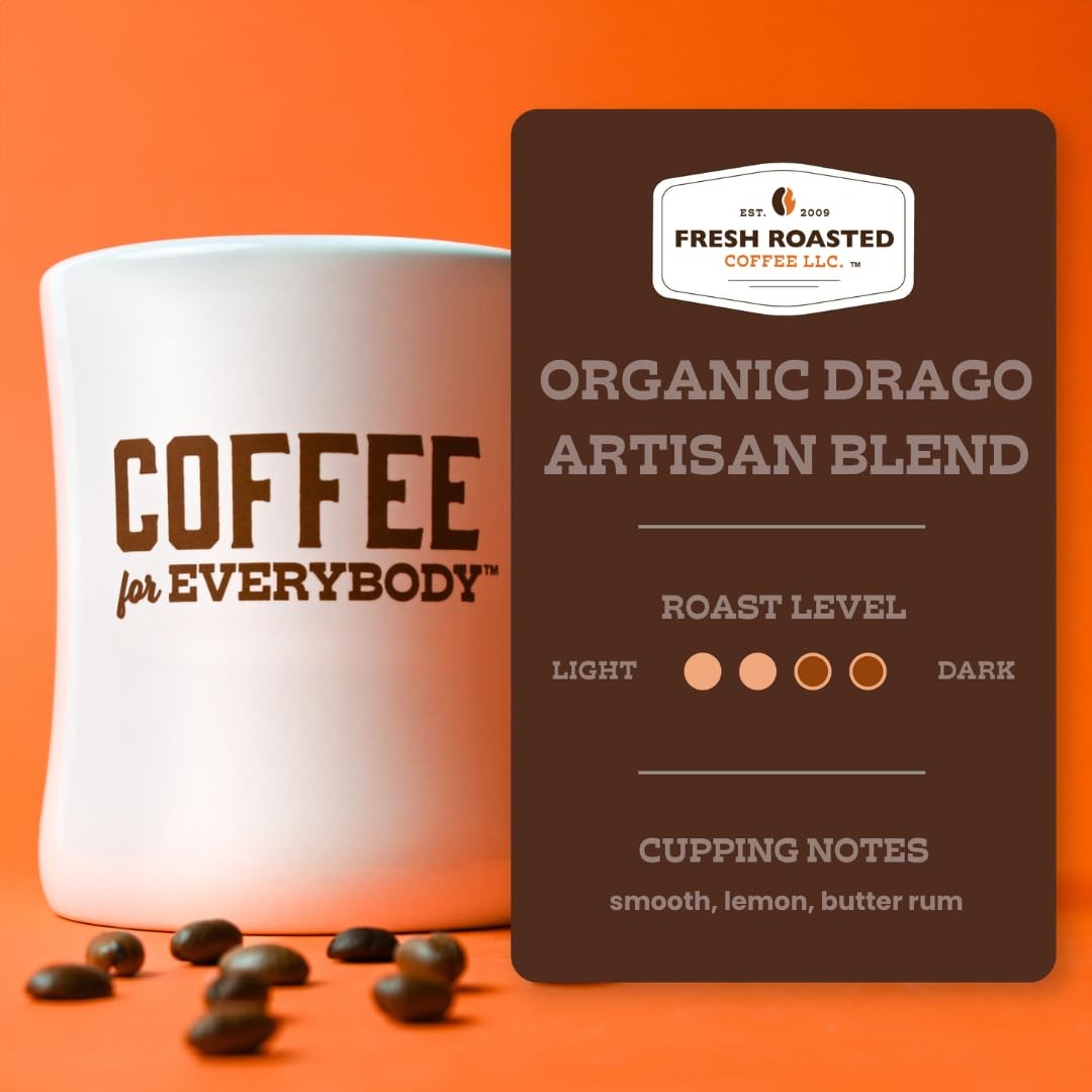 , Organic Drago Café Blend | USDA, Kosher | Medium Roast 5 lb (80 oz) Whole Bean