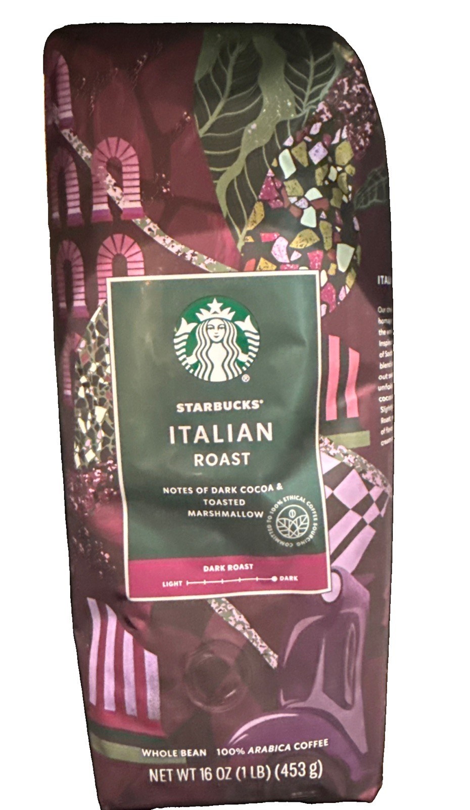 Starbucks Italian Dark Roast Whole Bean Coffee 1lb / 16oz / 453g Bag 2026