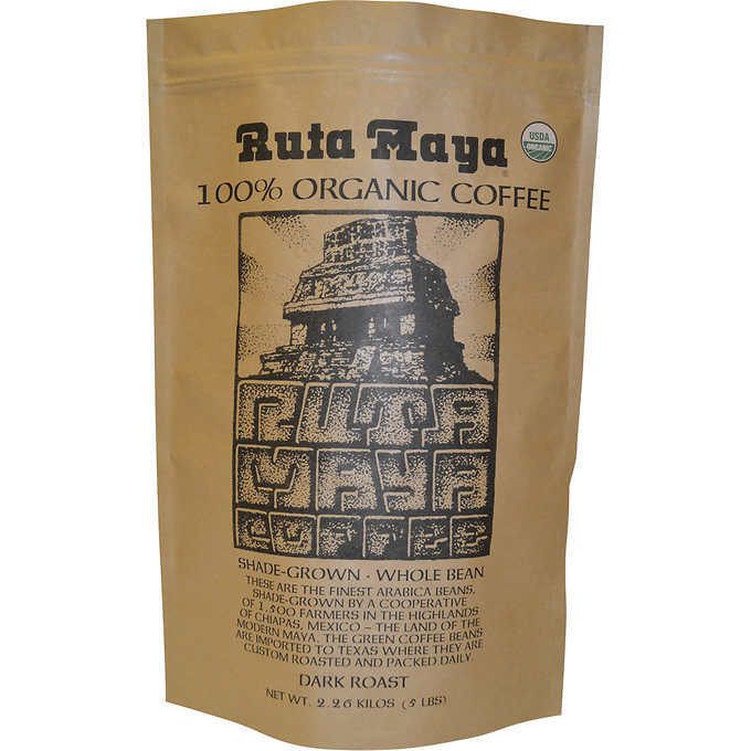 Ruta Maya Organic Dark Roast Whole Bean Coffee, 5 Lbs 100% Arabica Beans