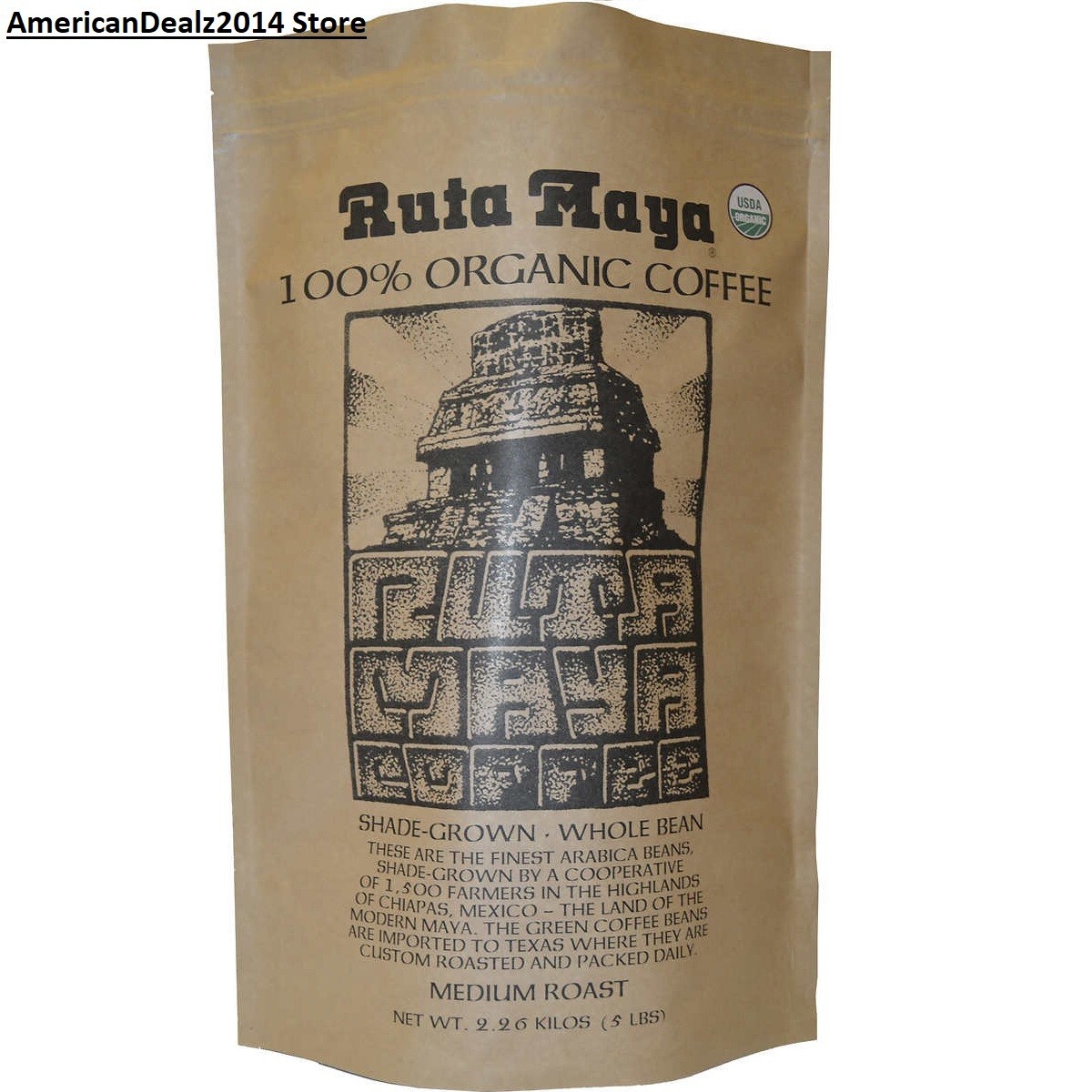Ruta Maya Organic Medium Roast Whole Bean Coffee 5 Lb – FRESH – FREE SHIP!!