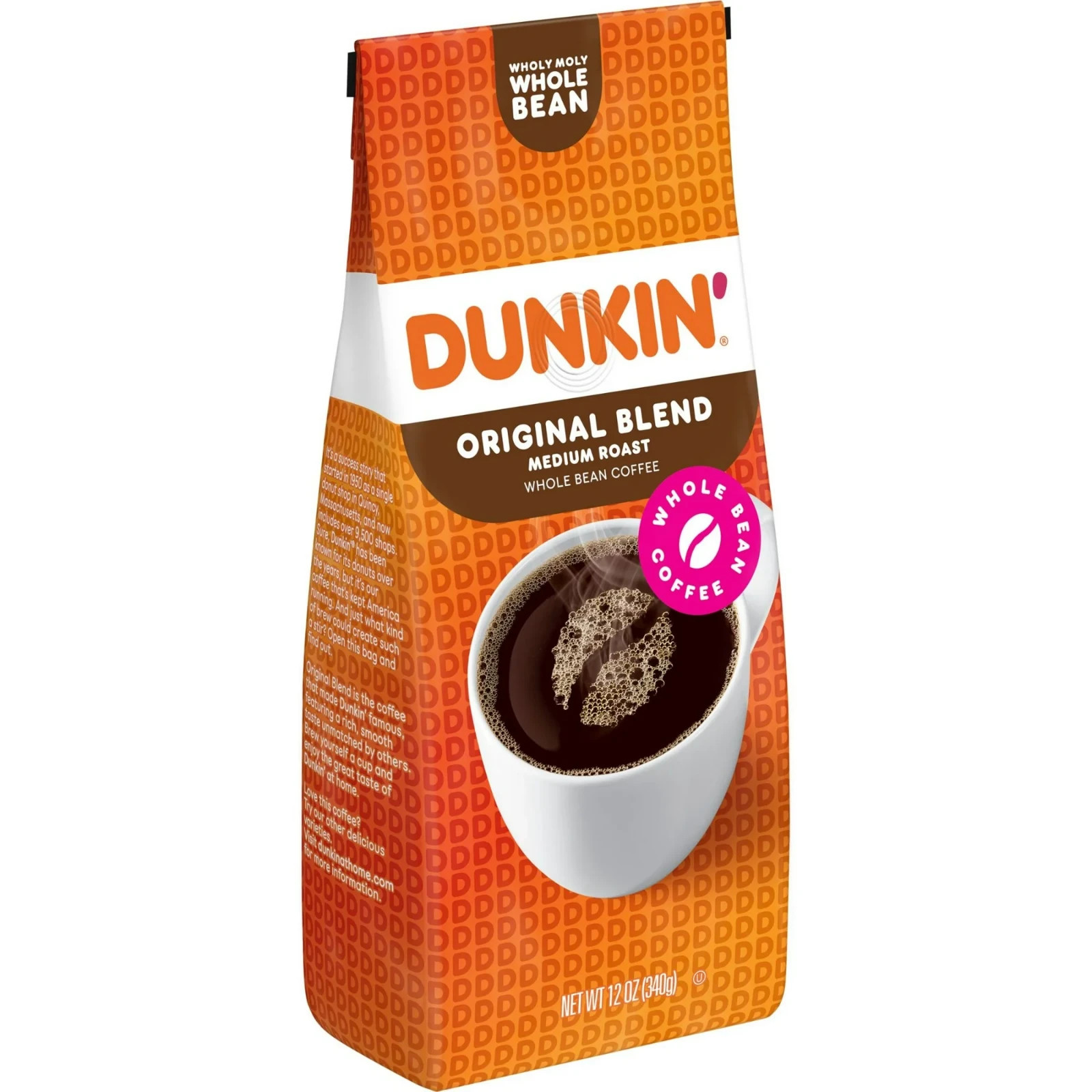 Dunkin’ Original Blend Whole Bean Coffee, Medium Roast, 12 oz Bag