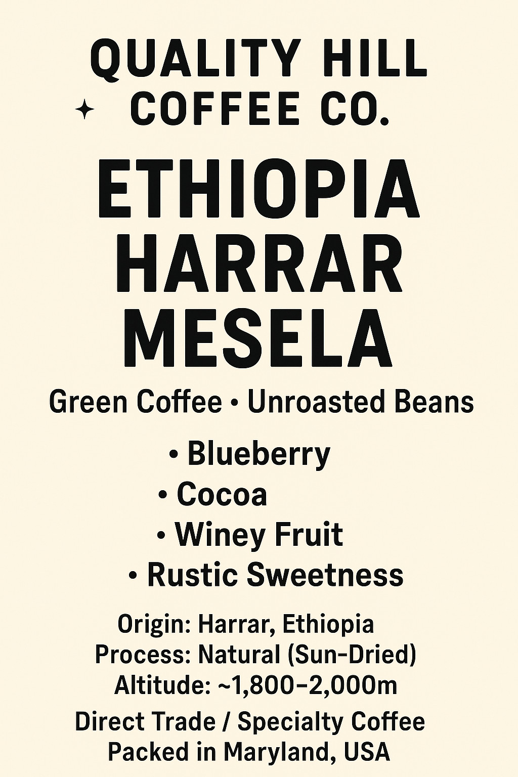 Green Coffee Beans – Ethiopia Harrar Mesela – Natural Process 10 pounds