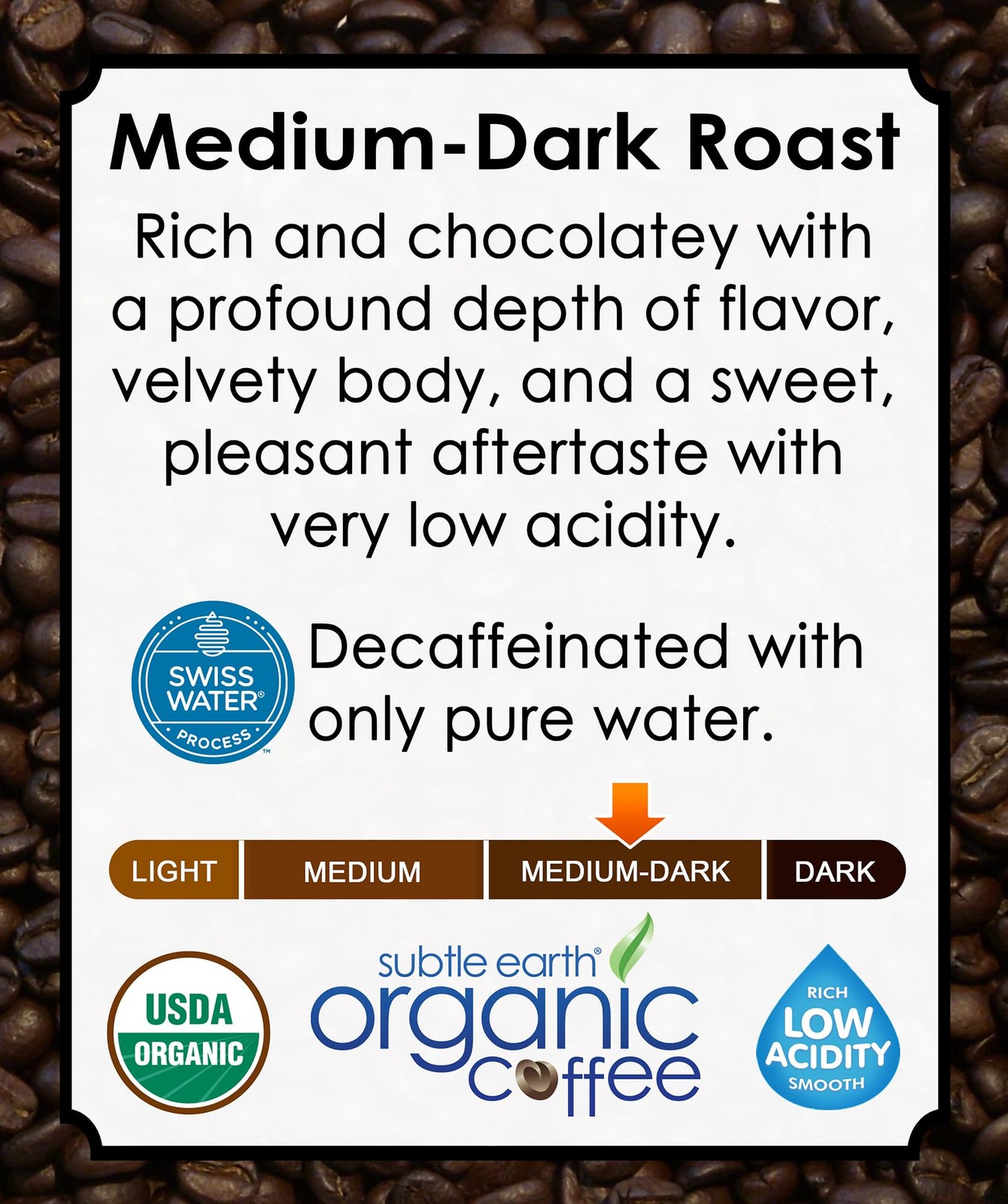 Swiss Water Decaf Coffee 32oz Organic Whole Bean Medium Dark Roast Honduras