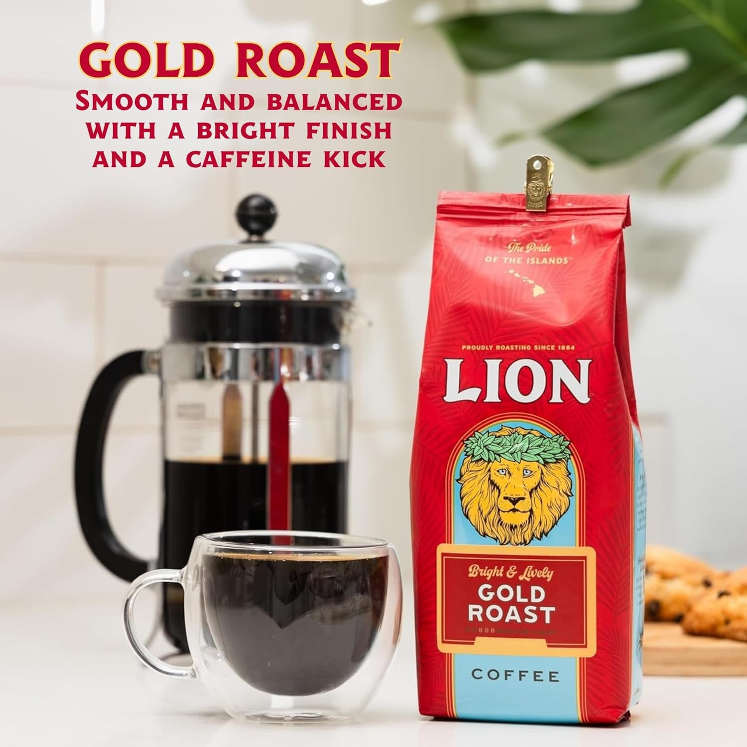 Lion Coffee Gold Roast Whole Bean Coffee, Medium-Light 24 Ounce (Pack of 1)