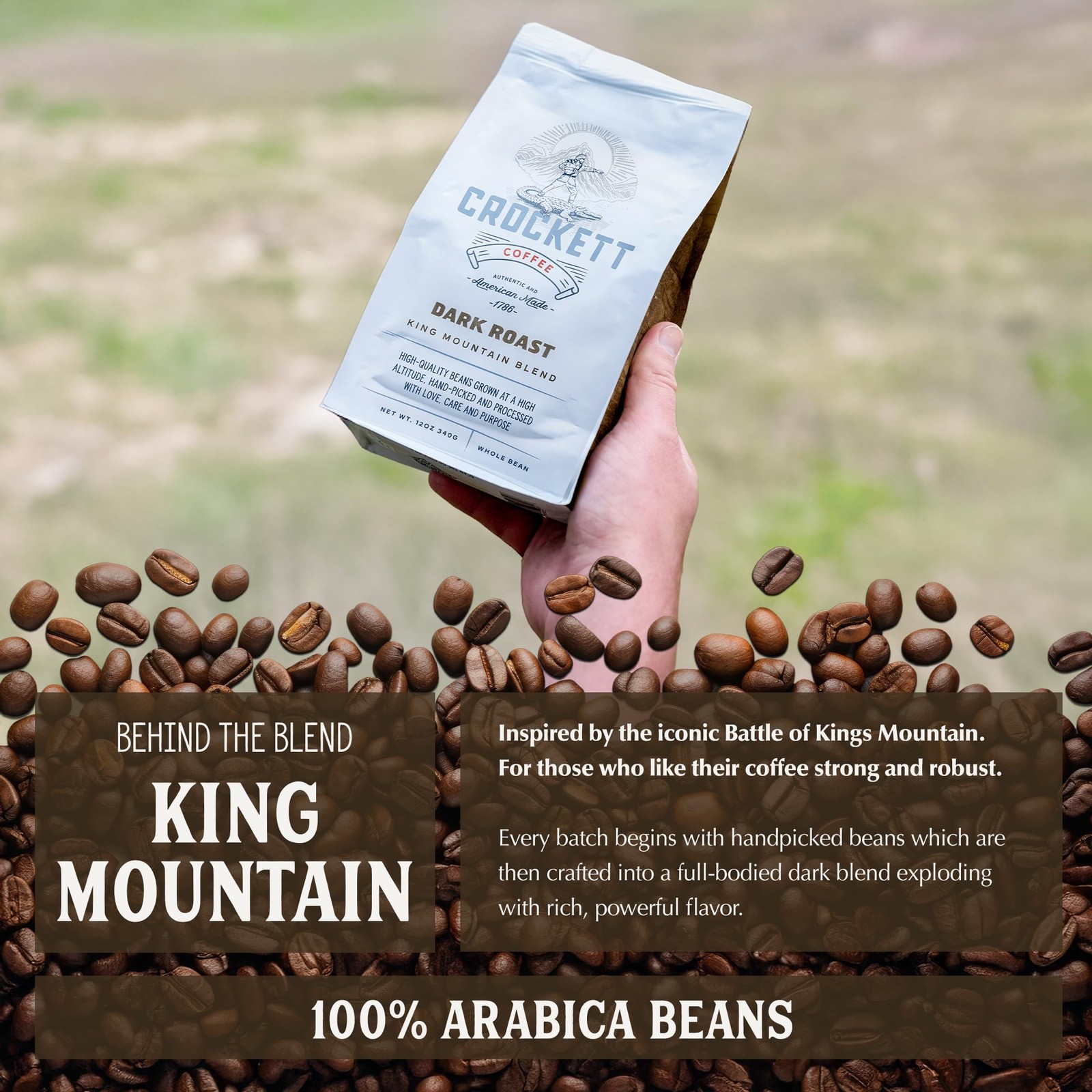 Crockett Whole Bean Coffee – Bold Dark Roast Wholused Drive & American-Made Grit