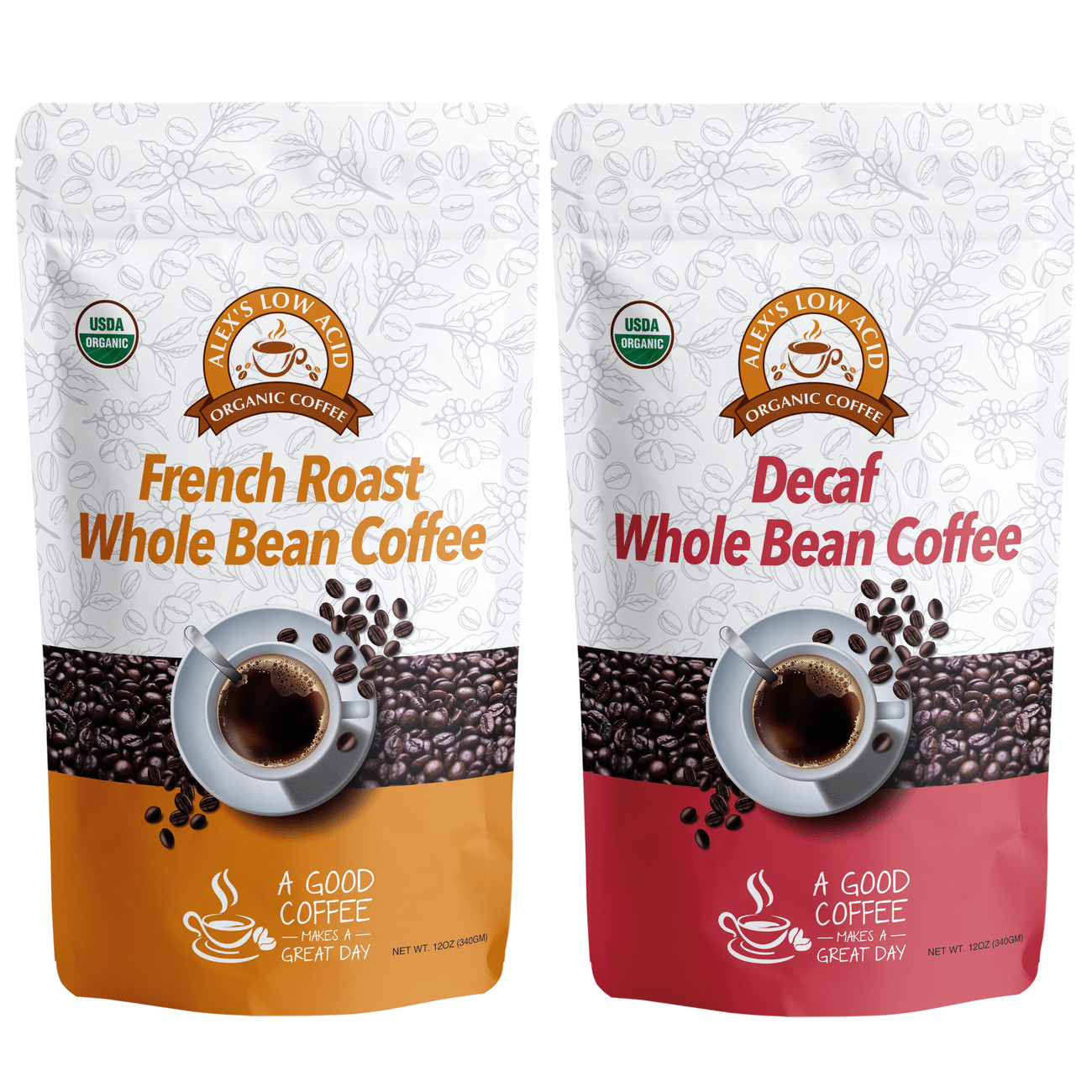 Alex’s Low Acid Organic Coffee – Whole Bean Variety Pack (12oz)